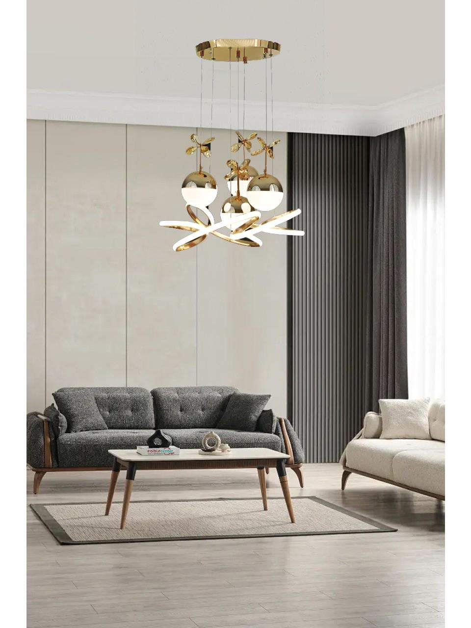 Florya 4 Toplu Gold Sarkıt Led Avize 3 Renk Işık KumandasızLed Avizeler