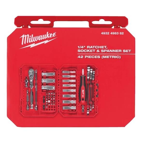 Milwaukee 1/4 Cırcır Tornavida Kollu Lokma Set 42 Parça 4932498382