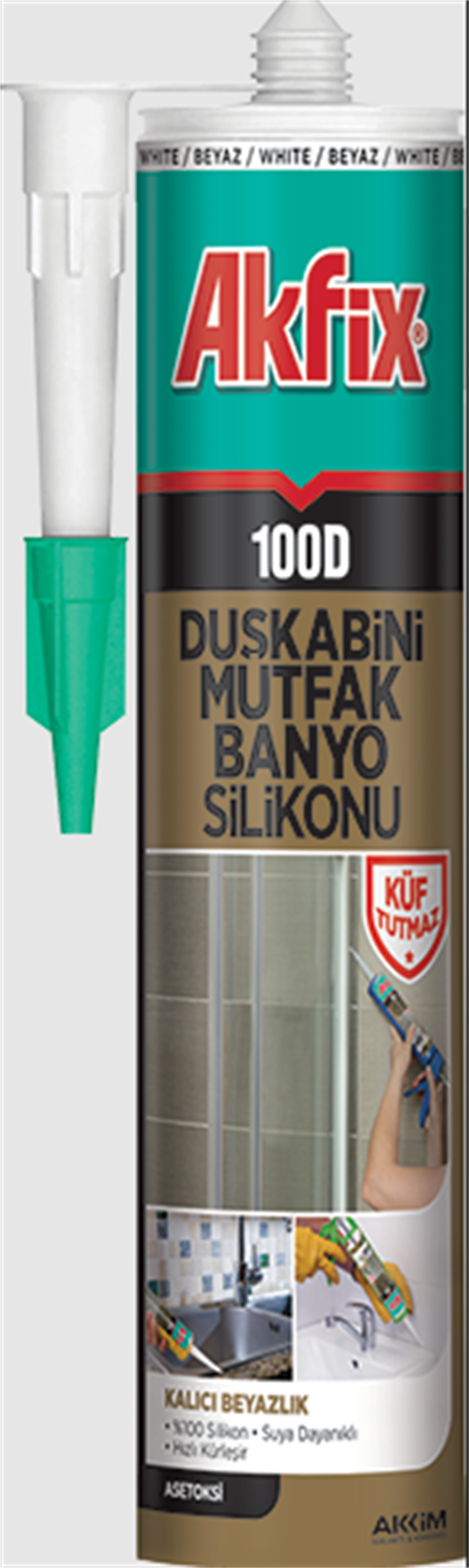 Akfix Duş Kabini-Mutfak-Banyo Silikonu 310 Ml Beyaz 100DYapı Kimyasalları