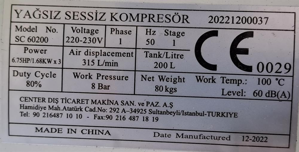 Attlas 200 LT 6,75 HP Sessiz Monofaze Kompresör SC60200