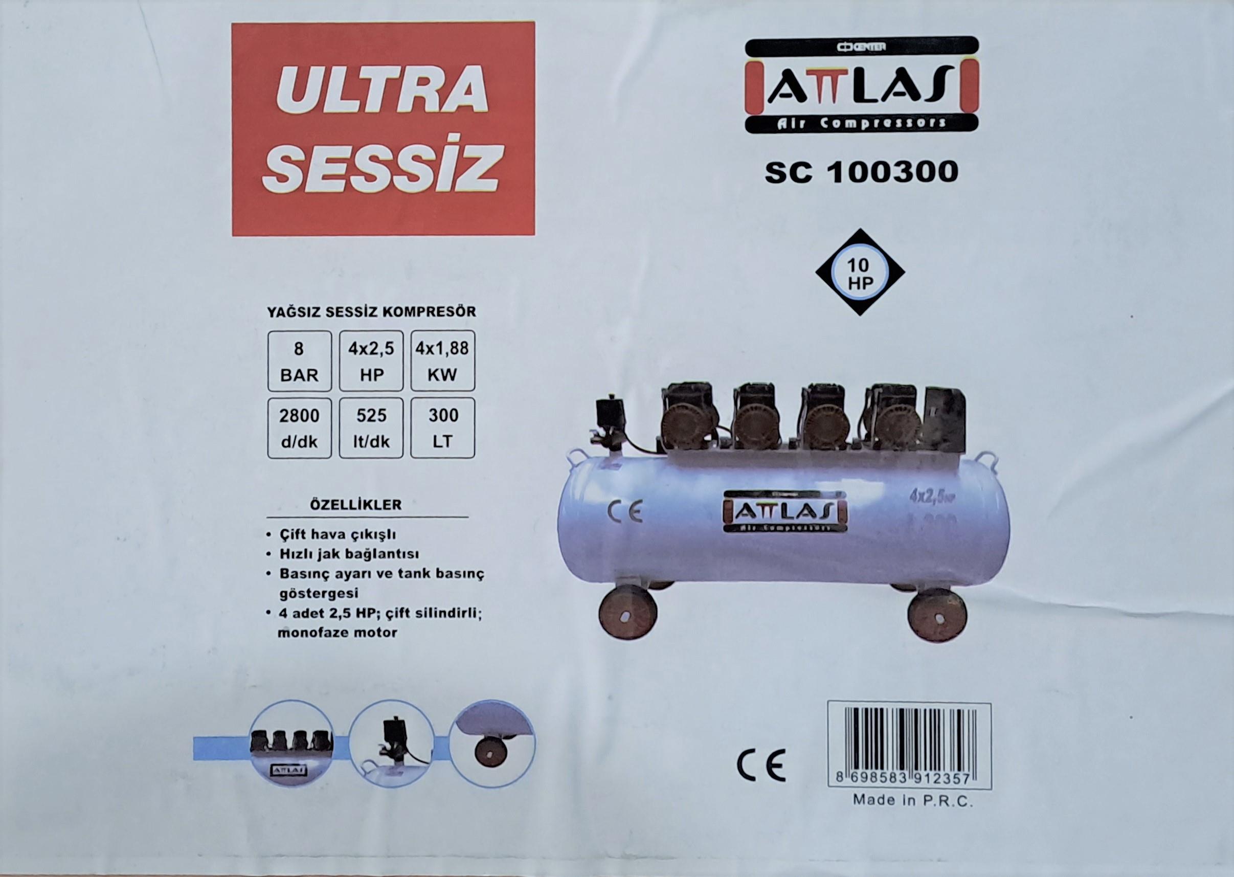 Attlas 300 LT 10 HP Sessiz Monofaze Kompresör SC100300