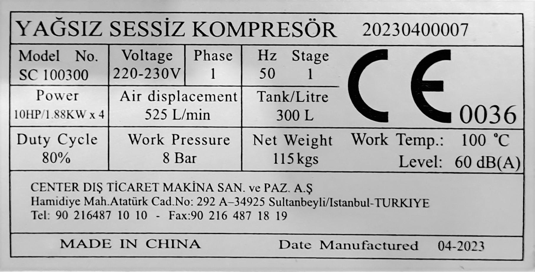 Attlas 300 LT 10 HP Sessiz Monofaze Kompresör SC100300