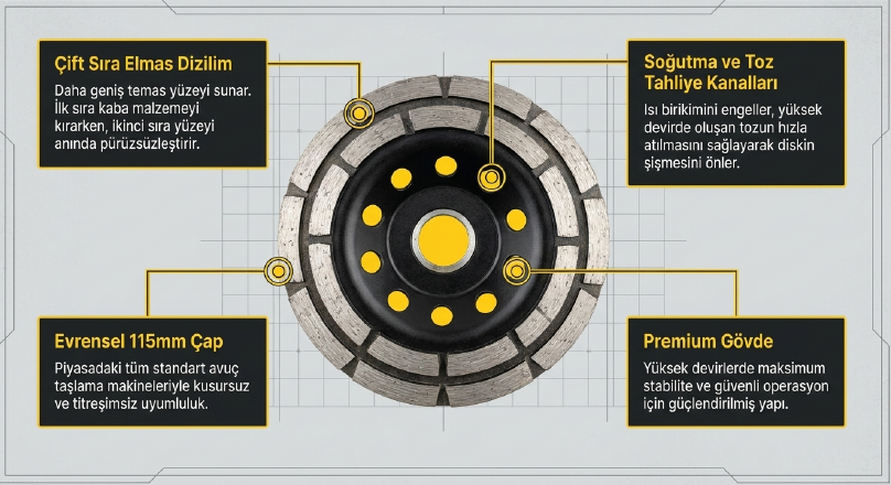 Sgs Çift Sıra Elmas Beton Taşlama Diski 115 mm SGS2313