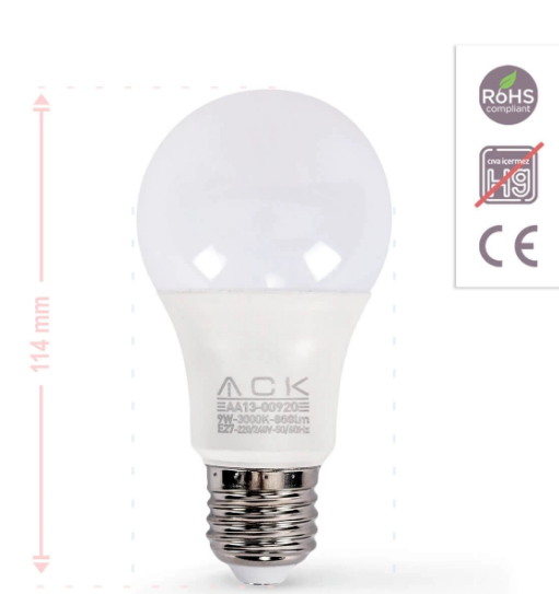 Ack Led Ampul 9W E27 Günışığı