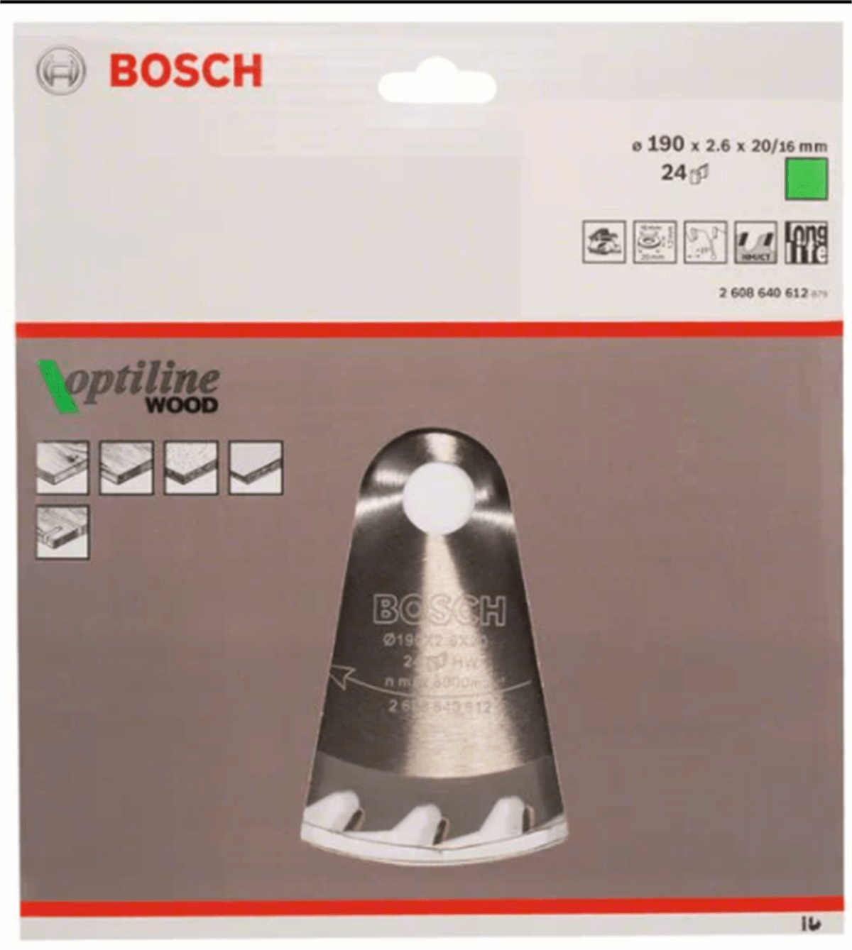 Bosch Daire Testere Bıçağı Optiline Wood 190x2,6x20/16 mm 24 Diş 2608640612