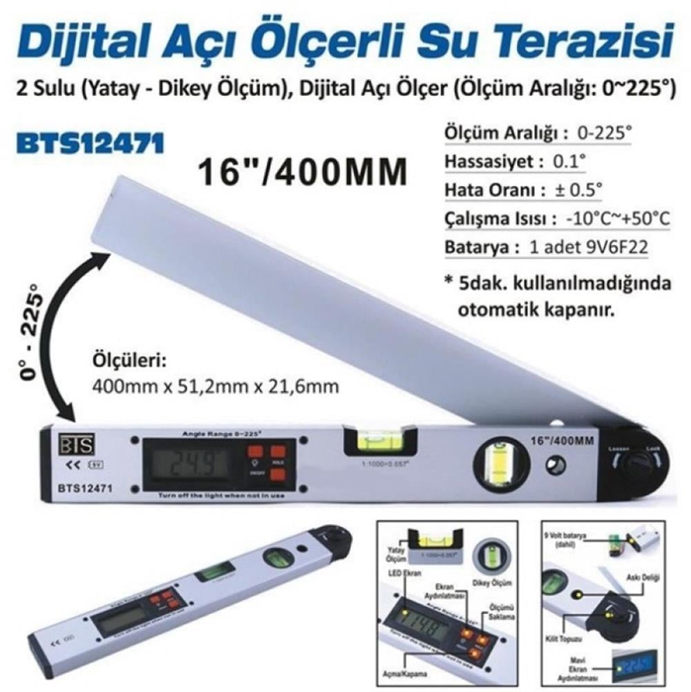 BTS 12471 Dijital Açı Ölçerli Su Terazisi