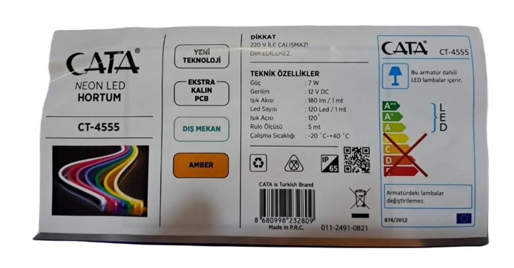 Cata Neon Led Hortum 12V 5Mt Dış Mekan Amber CT-4555