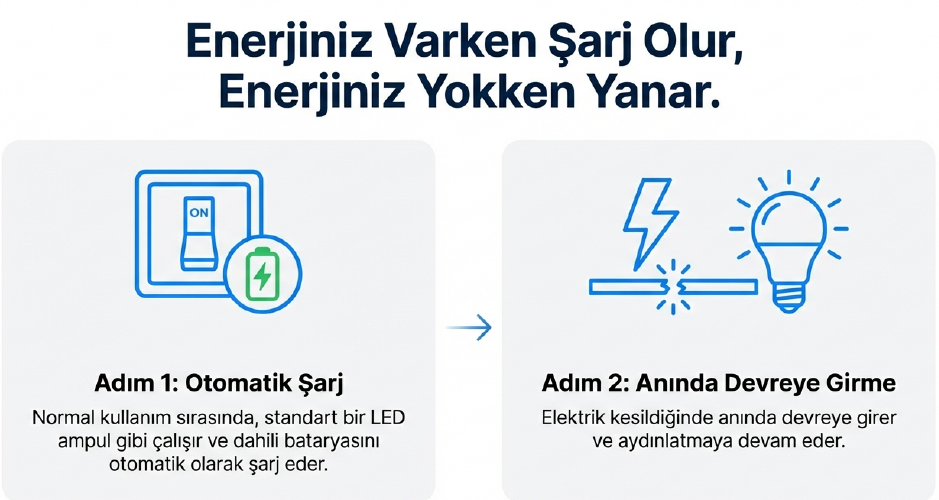 K2 Led Şarjlı Ampul E27 9W Beyaz  Kes075
