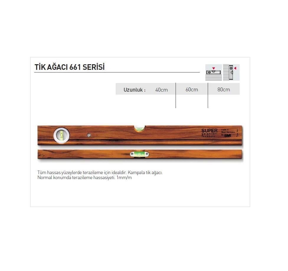 BMI 661060 Ağaç Su Terazisi 60 CM 