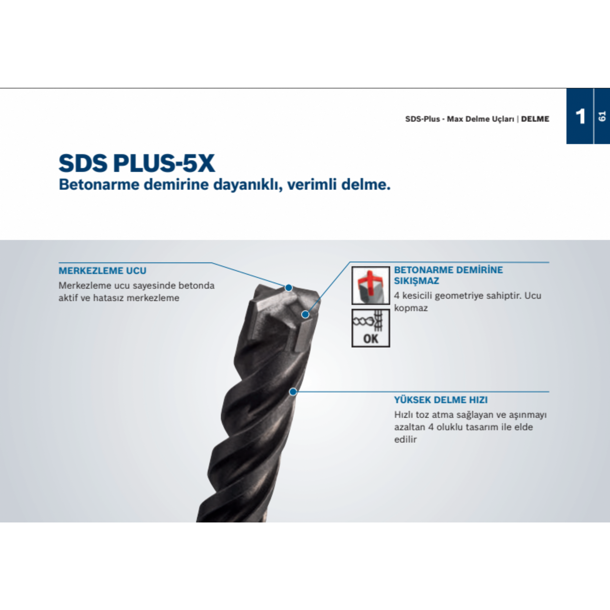 Bosch SDS Plus-5X Dört Elmaslı 8 x 160 mm Matkap Ucu 2608706891