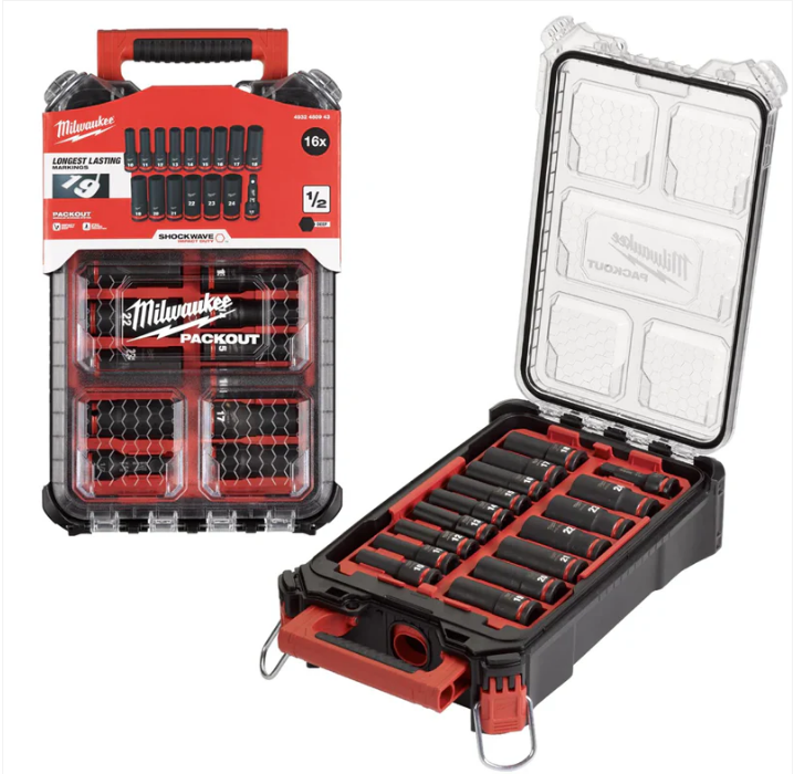Milwaukee  Endüstriyel  SHW 1/2  Packout  Darbeli Lokma Seti 16 Adet 4932480943