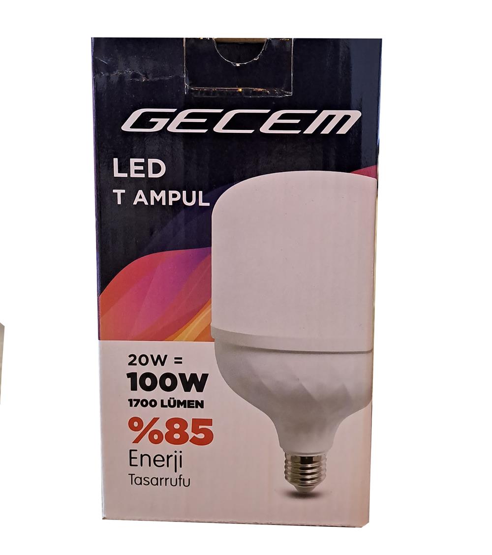 Gecem 20W E27 Duylu Led T Ampul 4000K