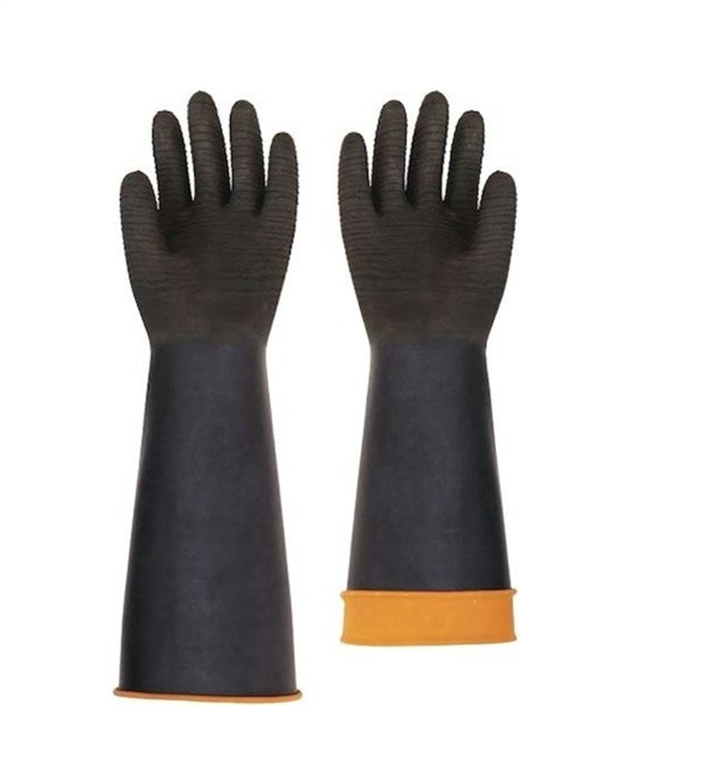 Handy H2-60 Kauçuk Siyah Tırtıklı Asit Eldiveni 60 cm