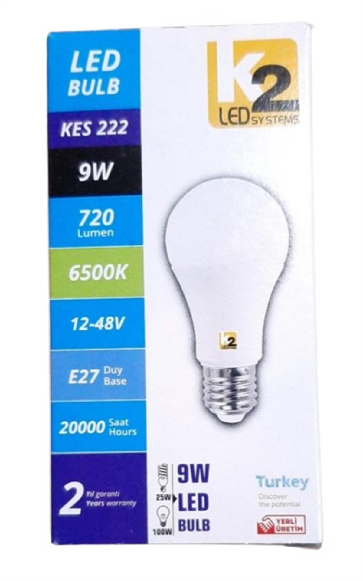 K2 Led Ampul 9W 12-48V E27 Beyaz
