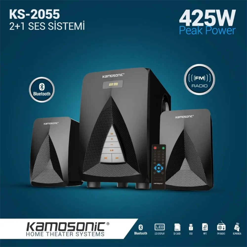 Kamosonic Ks 2055 425 Watt Peak Power Bluetooth 2+1 Ses Sistemi
