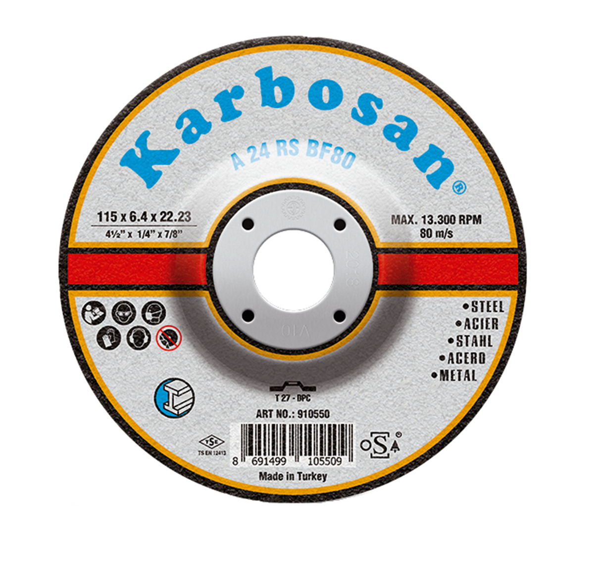 Karbosan Metal Çapakalma Taşlama Diski 115x6.4x22.23mm 910550