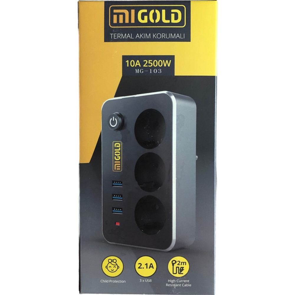 Mıgold Termal Akım Korumalı Üçlü Priz MG-103