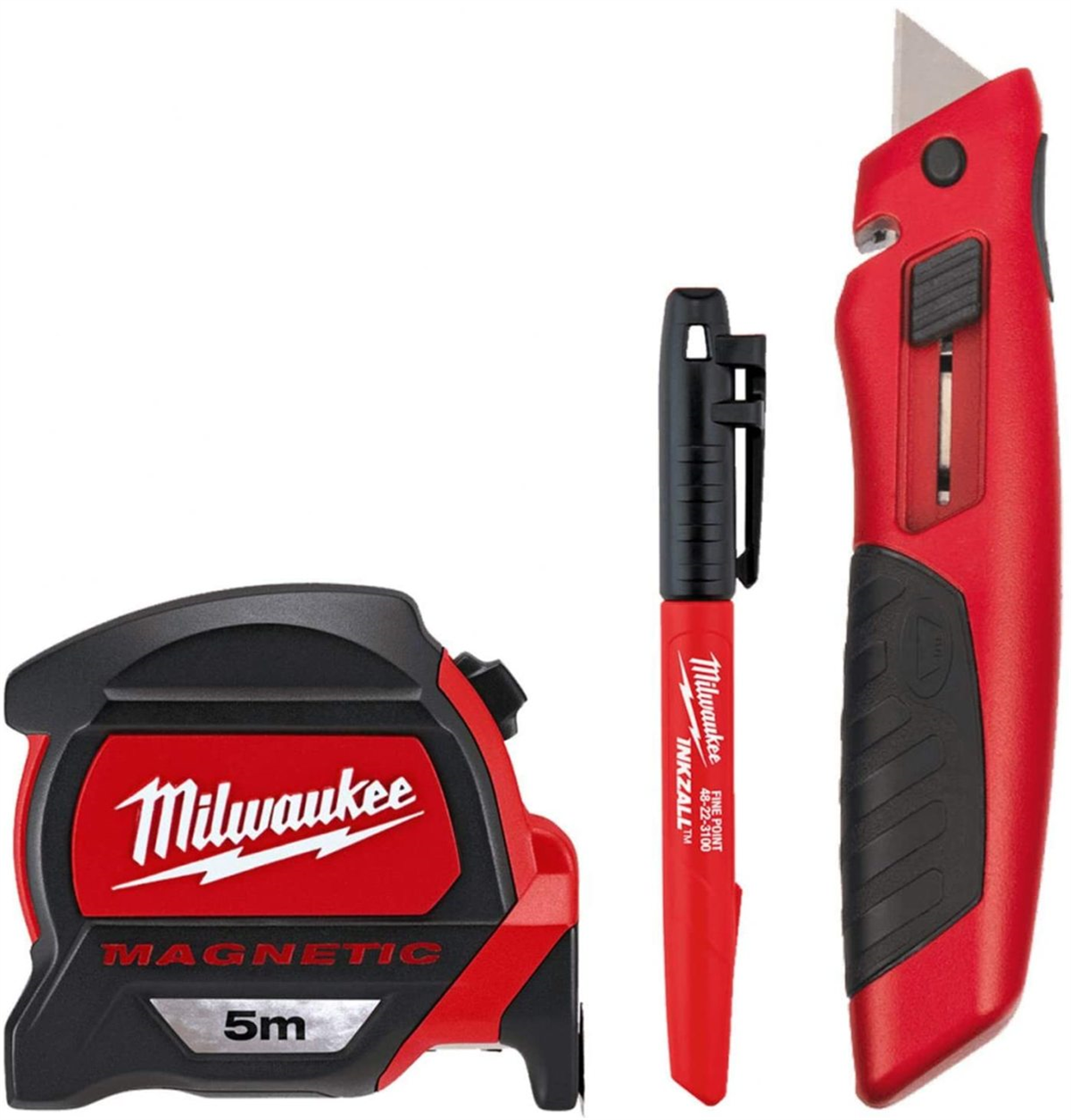 Milwaukee T4932459375 Ağır Hizmet Tipi 3lü Set Maket Bıçağı Metre Ve İşaretleme Kalemi