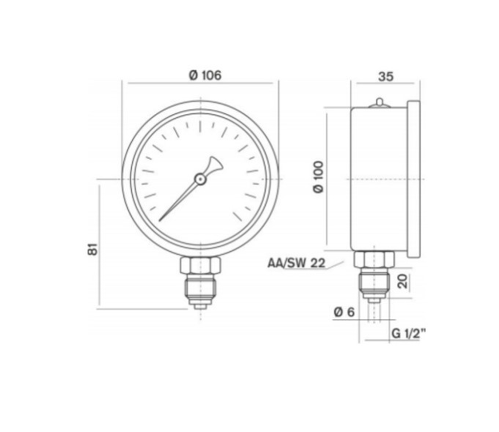 Pakkens 100 Mm 0/100 Bar Alttan Bağlantılı Gliserinli Manometre