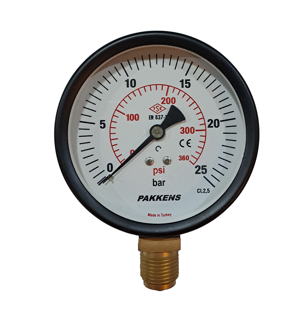 Pakkens 100 Mm 0/25 Bar Alttan Bağlantılı ManometreManometreler