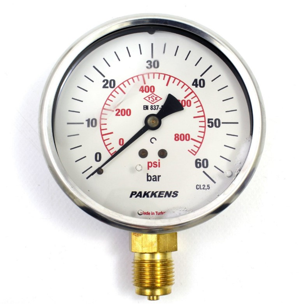 Pakkens 100 Mm 0/60 Bar Alttan Bağlantılı Gliserinli ManometreManometreler
