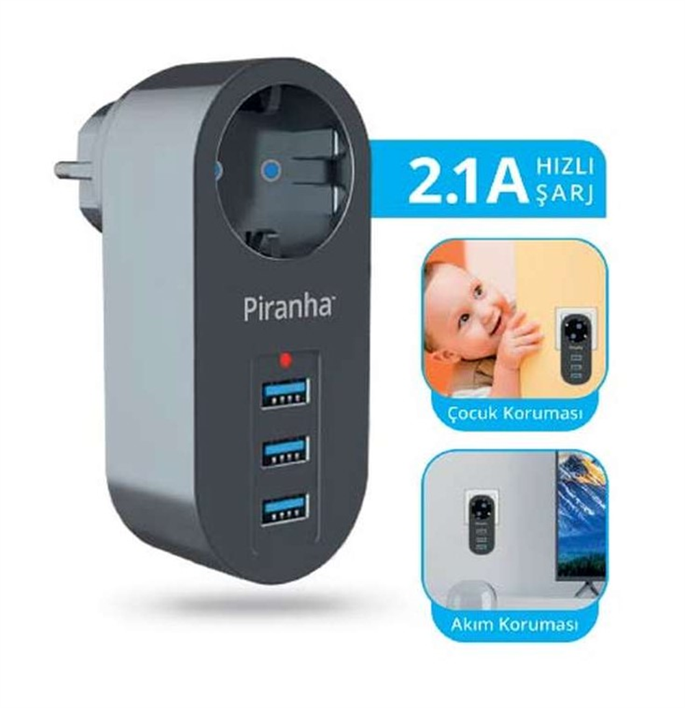 Piranha 3 Usb'li Akım Korumalı Priz 3385Priz & Anahtar Çeşitleri