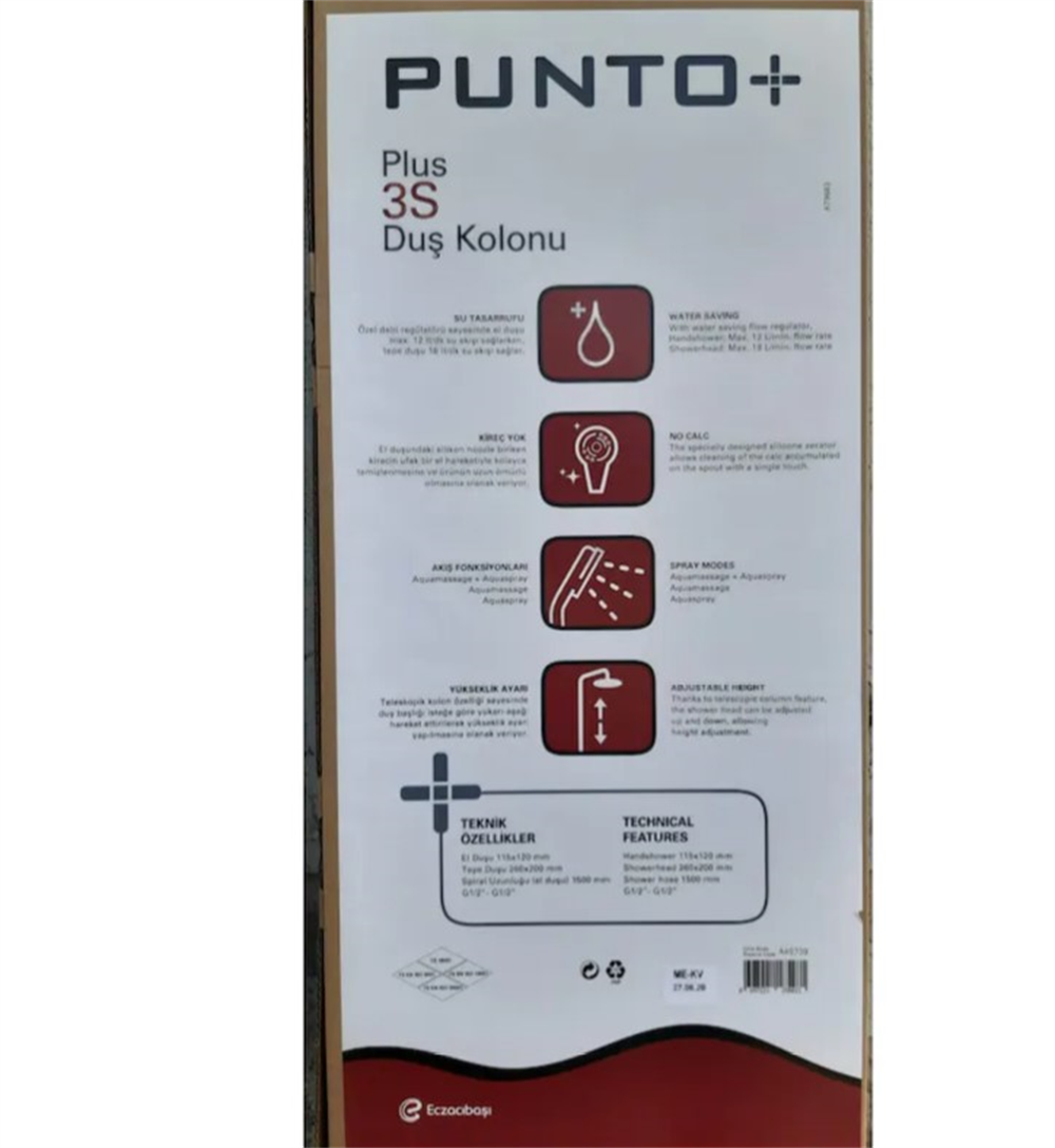 Punto Plus 3S Krom Tepe Duş Banyo Seti A45739