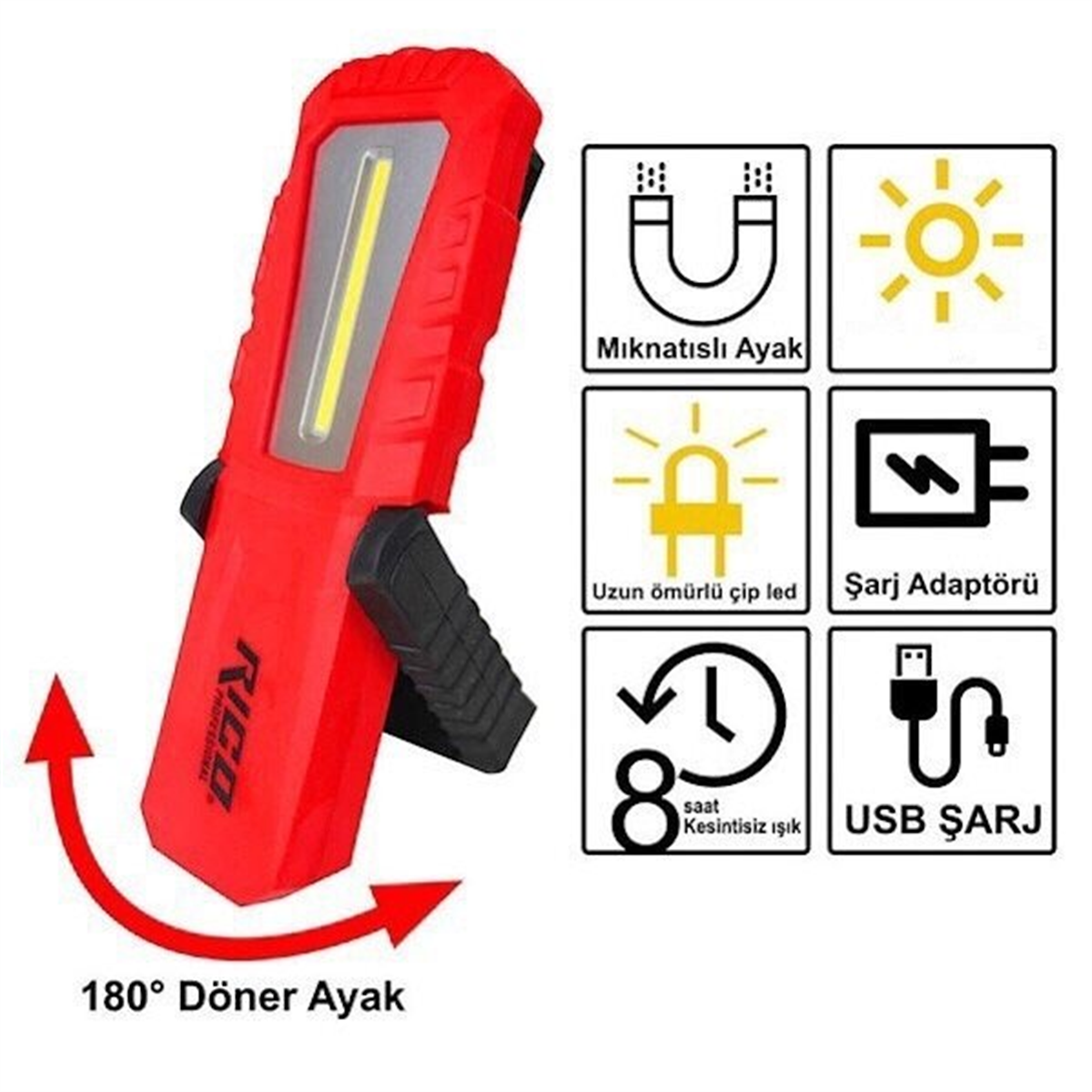Rico 240 Lümen Askılı Ayaklı Şarjlı Led El Feneri RC0037