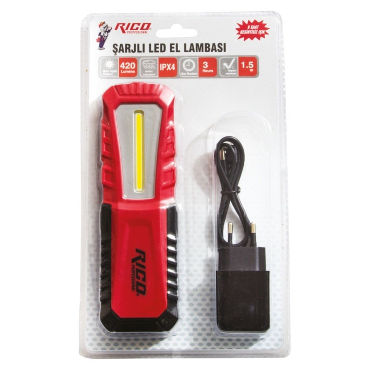 Rico 420 Lümen Askılı Ayaklı Şarjlı Led El Feneri RC0038