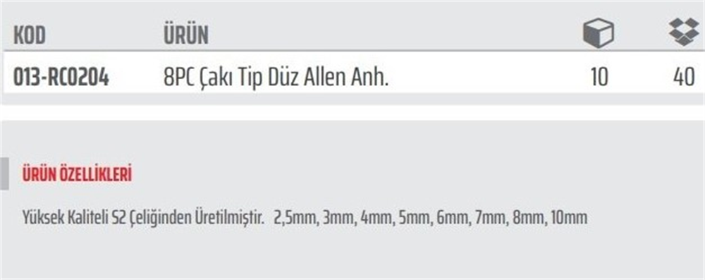 Rıco 8 Pcs Çakı Düz Allen RC0204