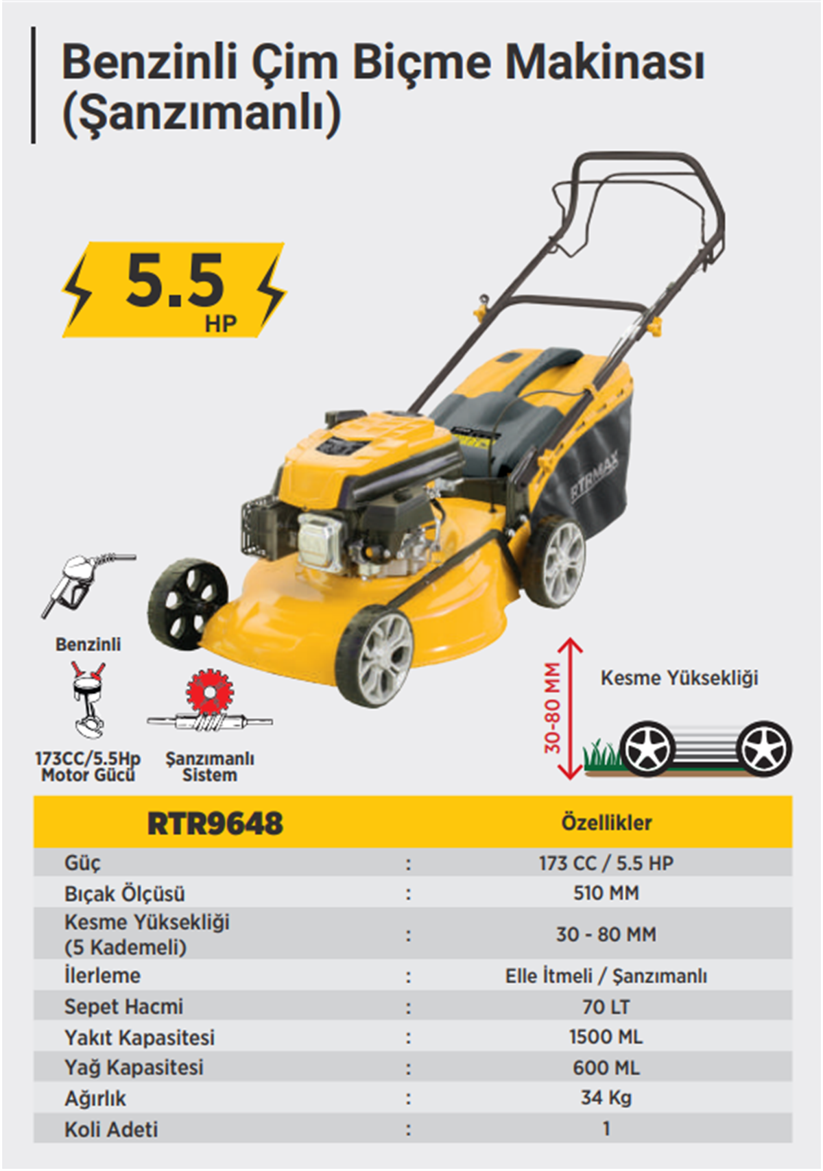 Rother Rtr9648 5.5 Hp Benzinli Çim Biçme Makinası - Şanzımanlı