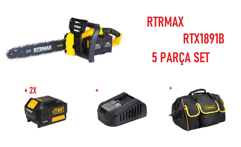 Rtrmax 5 Parça Akülü Ağaç Motoru Seti RTX1891B+RTX1808+2X RTX1804+RTX1004 Çanta