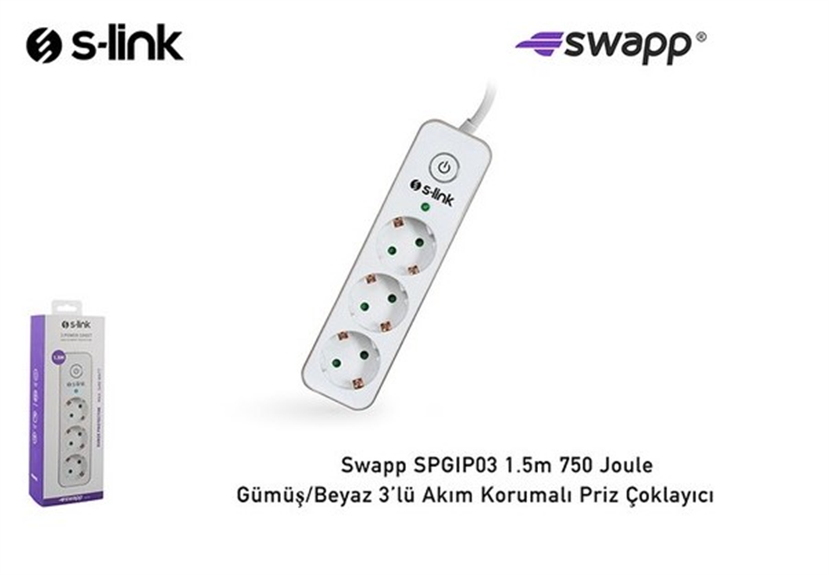 S-Link Akım Korumalı Priz 3lü 1,5 Mt