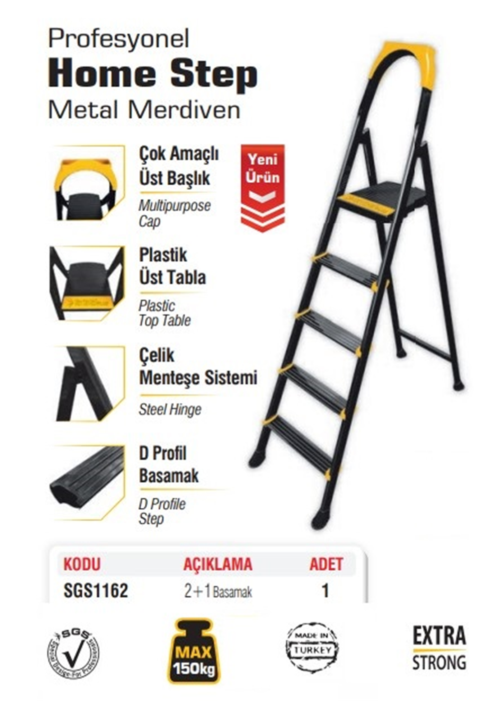 Sgs 2+1 Basamaklı Metal Merdiven Homestep SGS1162