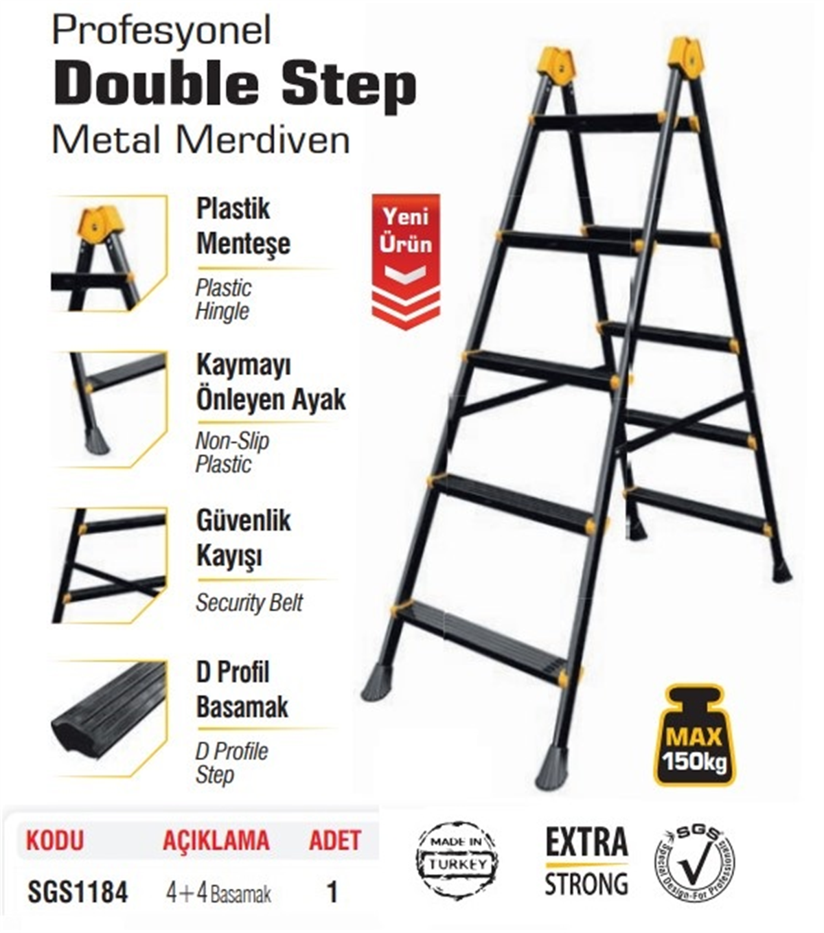 SGS 4+4 Basamaklı Metal Merdiven Doublestep SGS1184