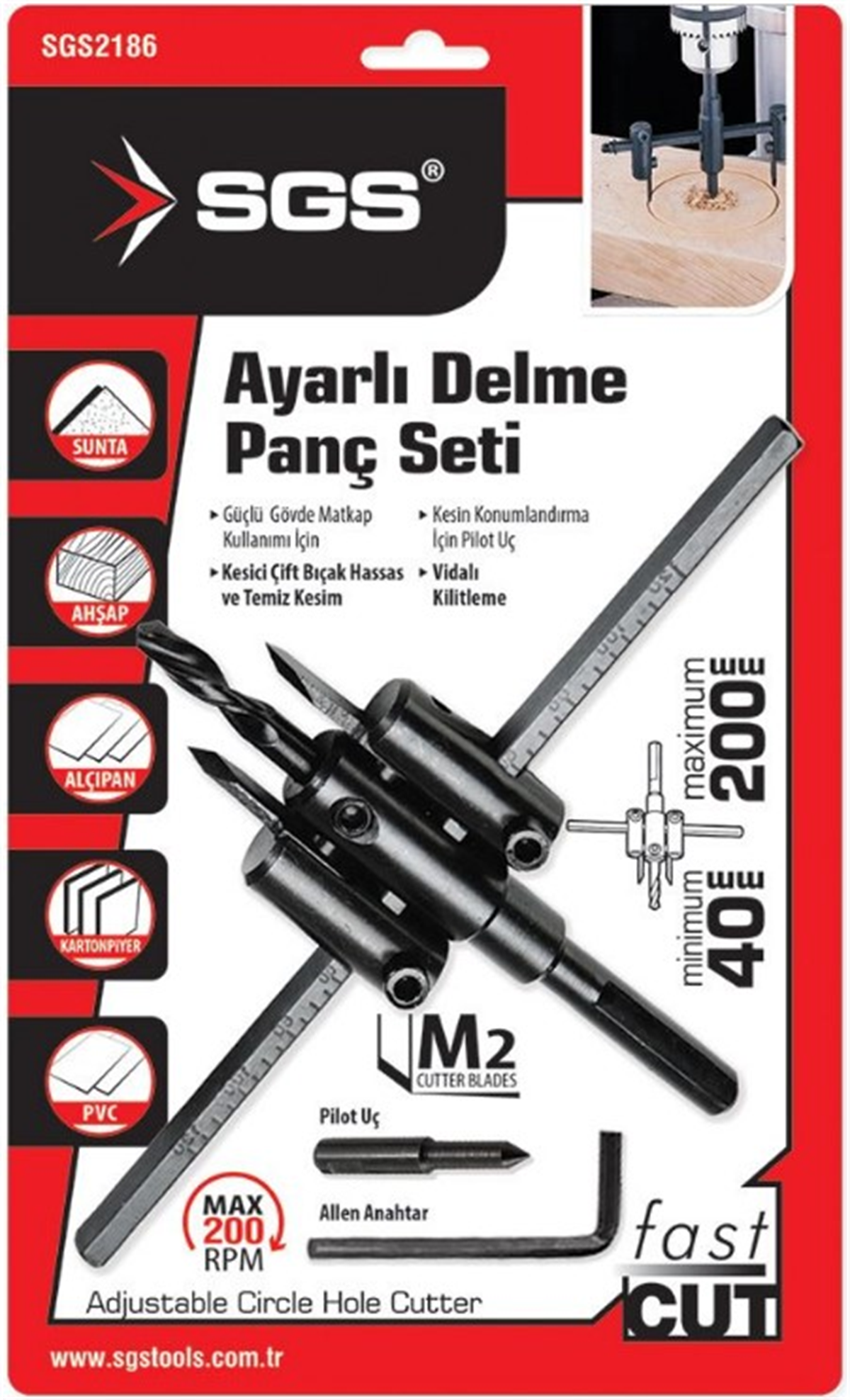 SGS Ayarlı Delme Panç Seti 40-200 Mm SGS2186