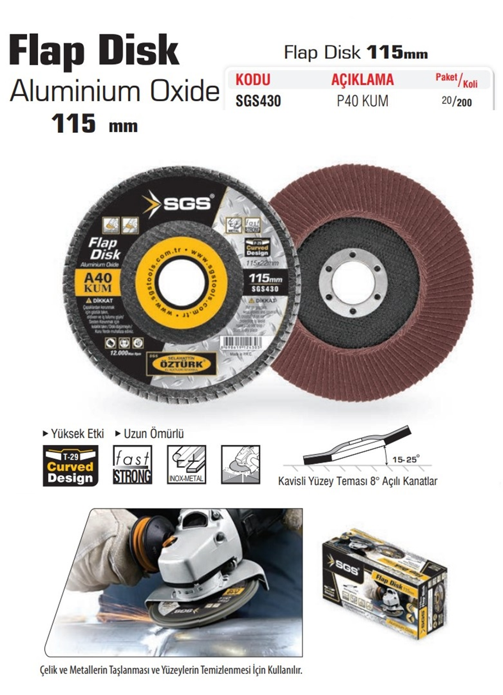 SGS Flap Disk Zımpara 115 Mm 40 Kum SGS430