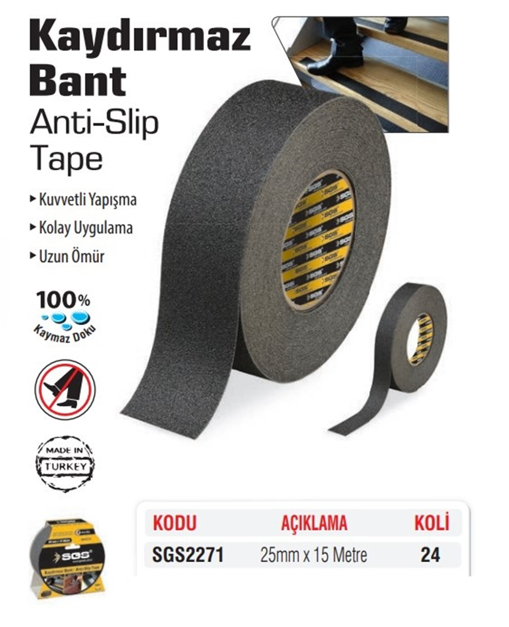 SGS Merdiven Kaydırmaz Bant 25 Mm X 15 Mt SGS2271