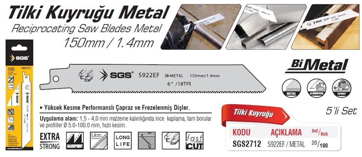 SGS Tilki Kuyruğu Bıçak 150mm S922EF SGS2712 1 Adet