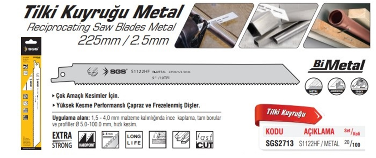 SGS Tilki Kuyruğu Bıçak 225 Mm S1122HF SGS2713 1 Adet