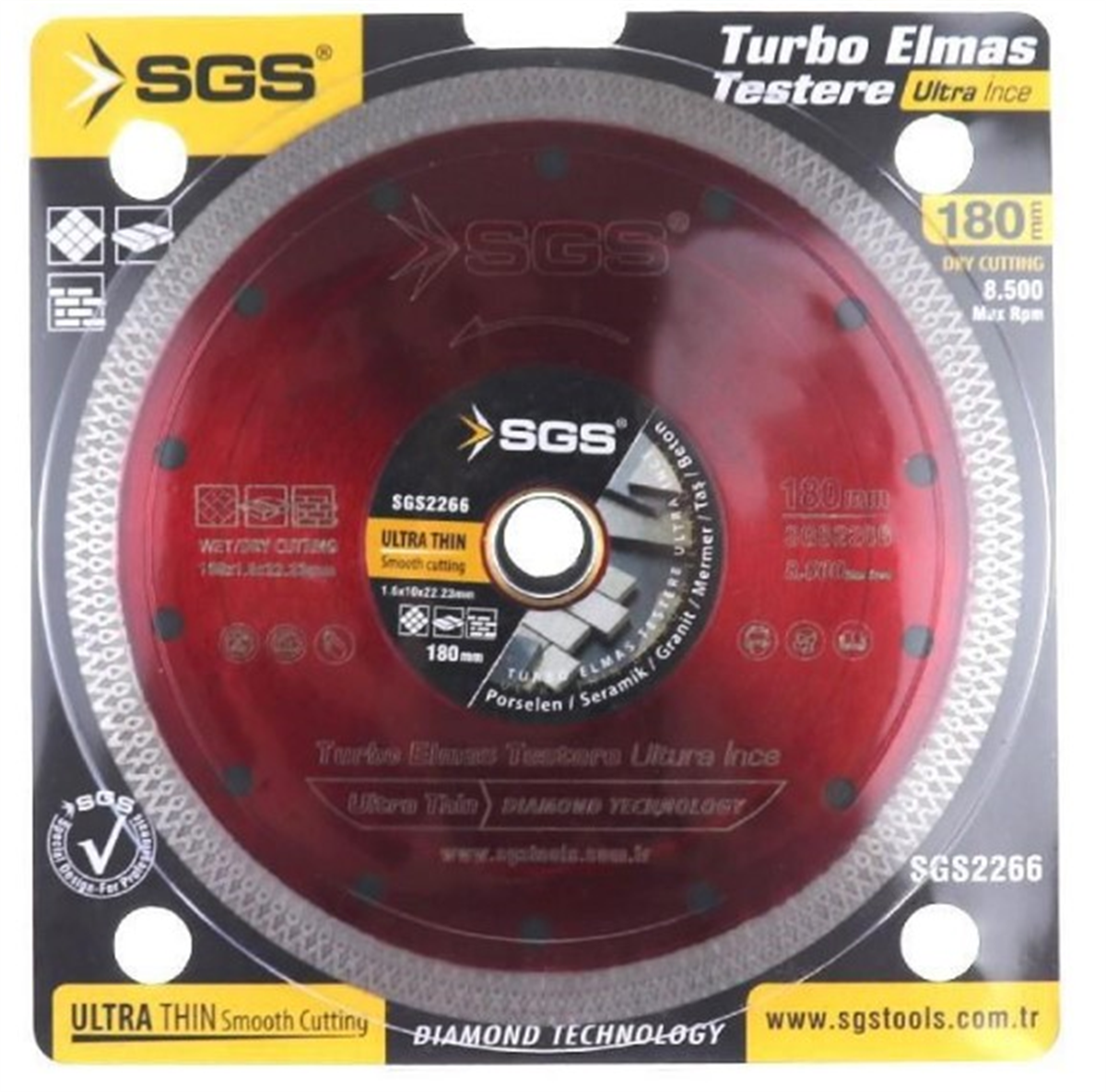 SGS Turbo Elmas Testere Seramik-Porselen-Granit Kesici 180 Mm SGS2266