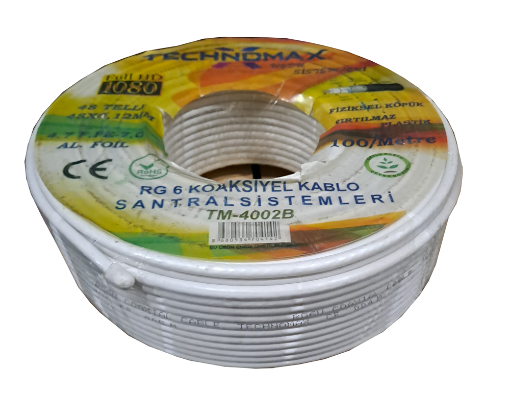 Technomax Rg6 48 Tel Anten Kablosu TM-40002B 1 Metre