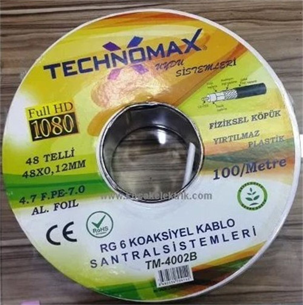 Technomax Rg6 48 Tel Anten Kablosu TM-40002B 1 Metre