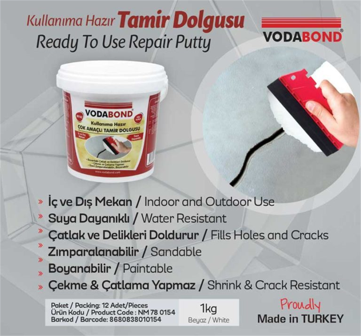 Vodabond Çok Amaçlı Tamir Dolgusu 1 KG Beyaz