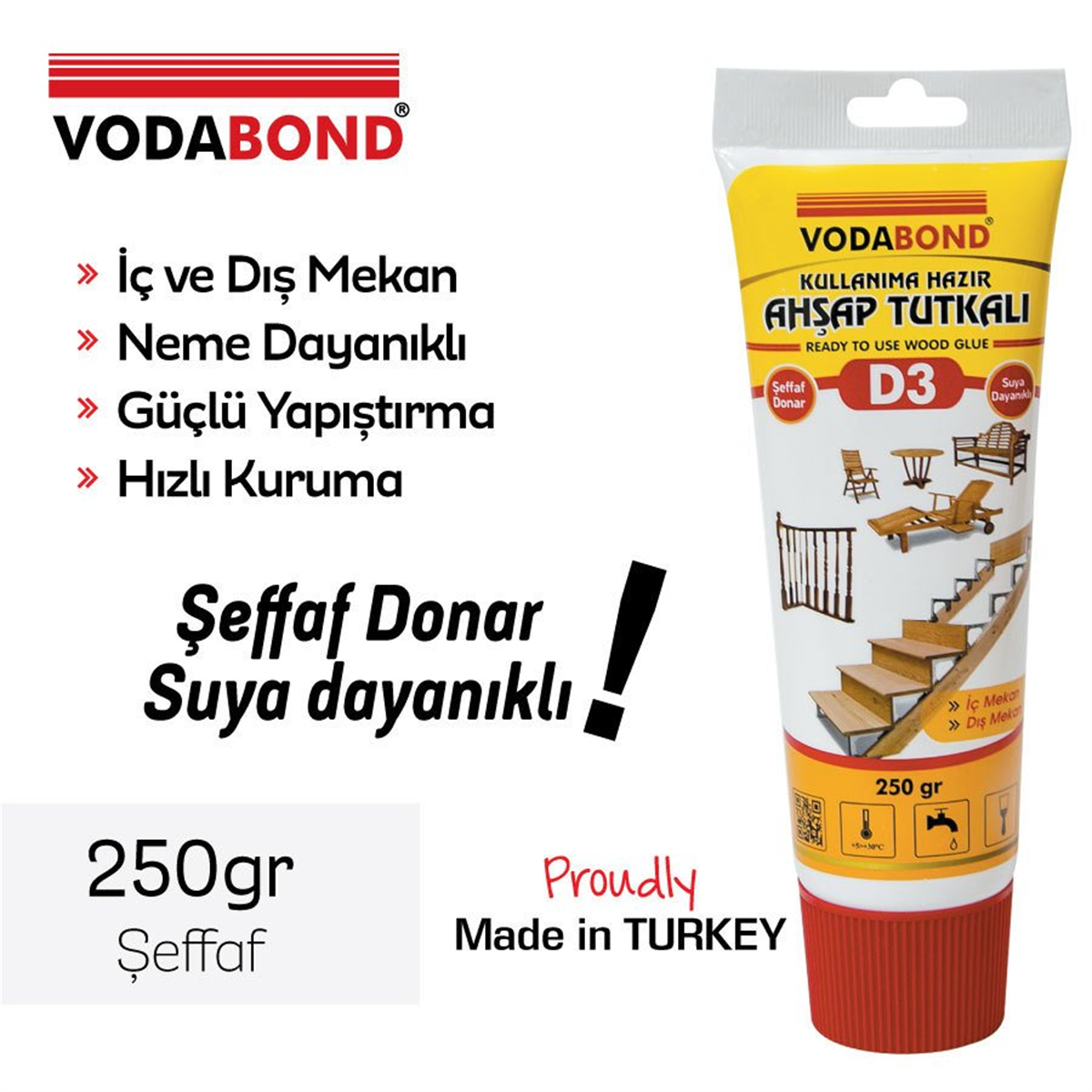 VODABOND Kullanıma Hazır D3 Ahşap Tutkalı Şeffaf 250gr