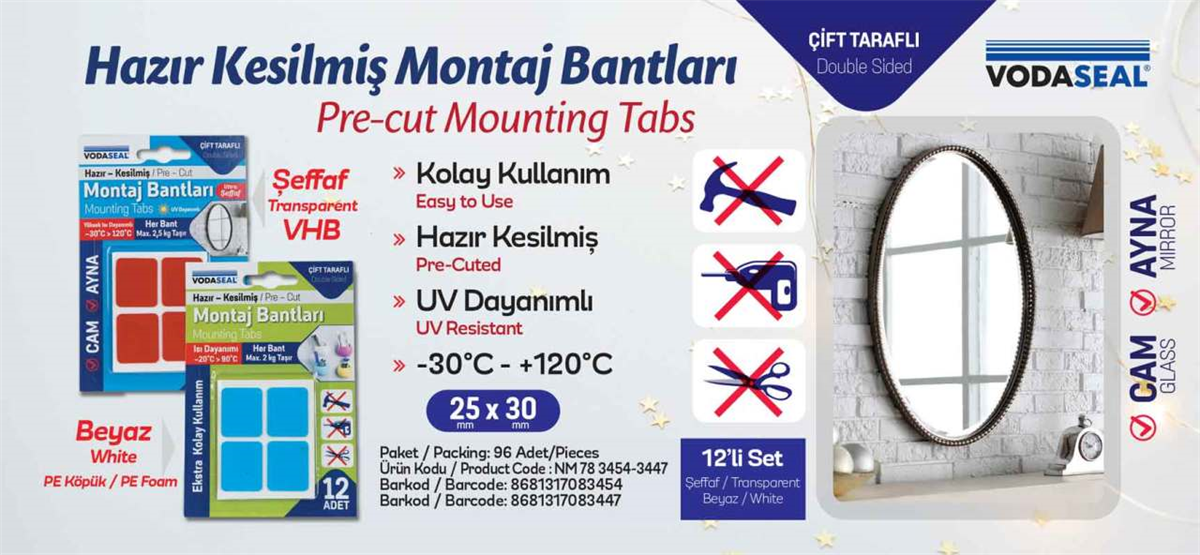 Vodaseal Çift Taraflı Montaj Bandı 12li  Şeffaf