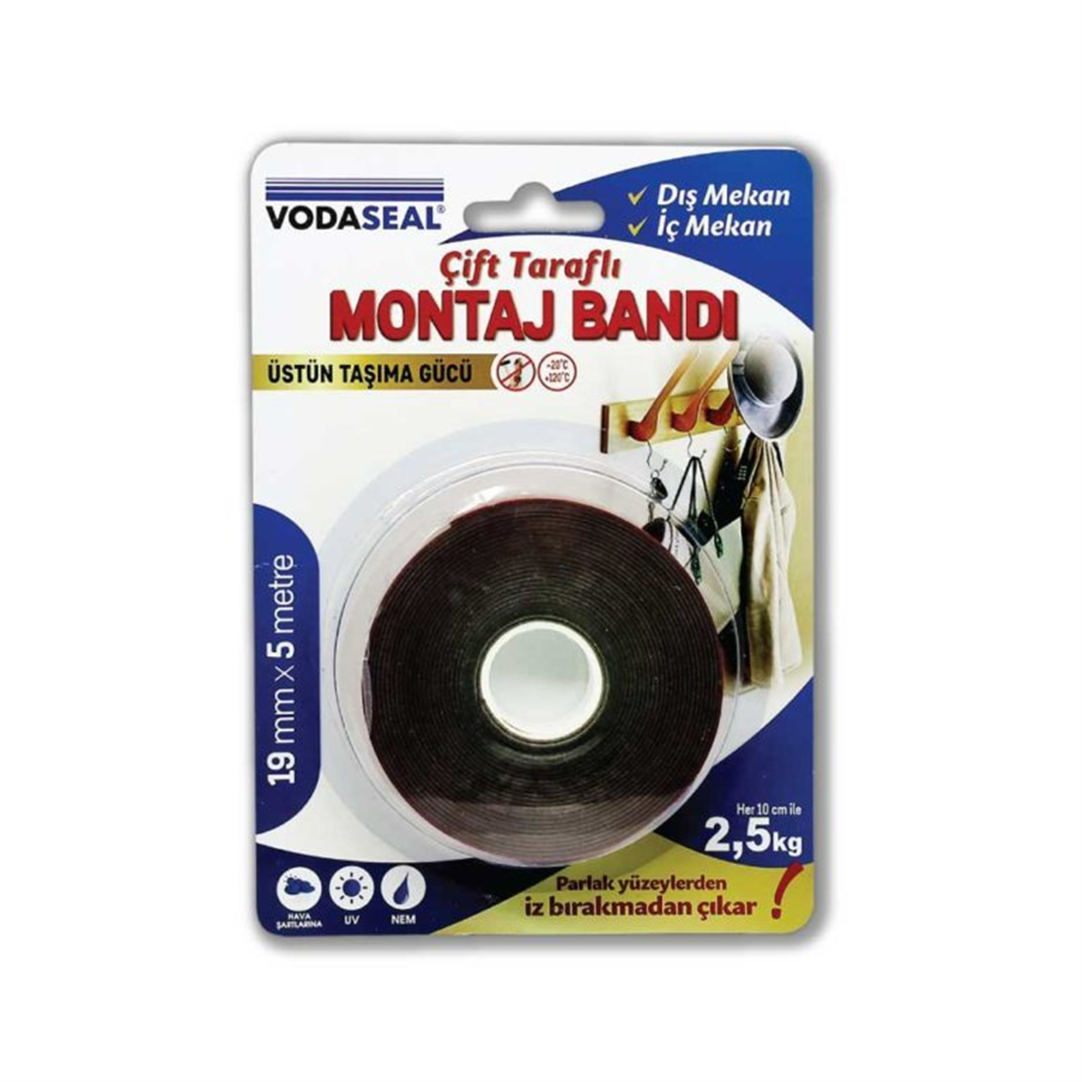 Vodaseal Çift Taraflı Montaj Bandı 19mm*5 Mt Gri