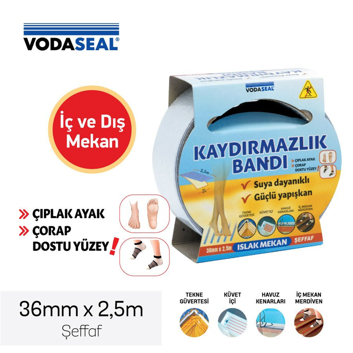 VODASEAL Islak Mekan Kaydırmazlık Bandı Şeffaf 36mm*2.5m