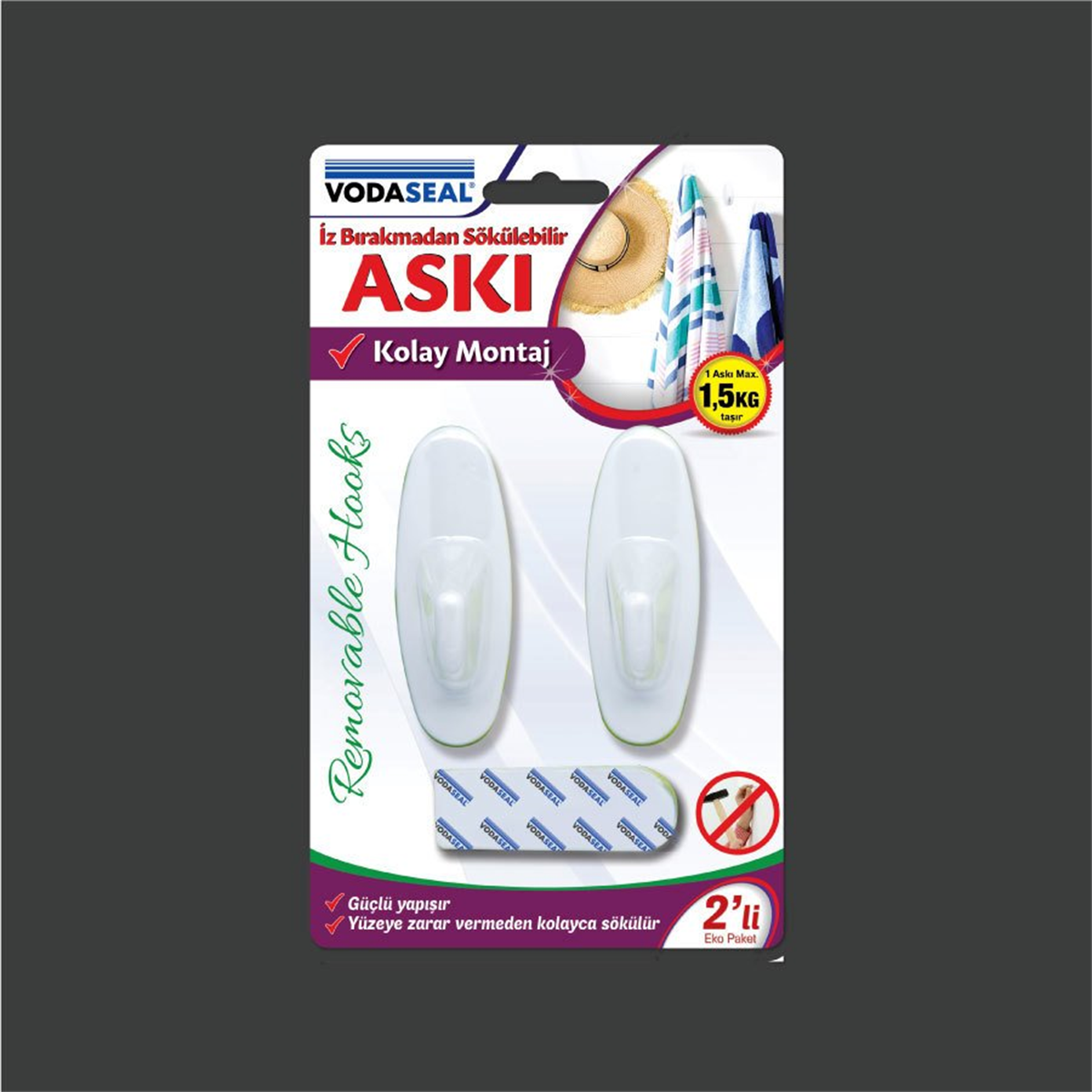 VODASEAL İz Bırakmadan Sökülebilir Askı Beyaz 2li Max 1.5kg