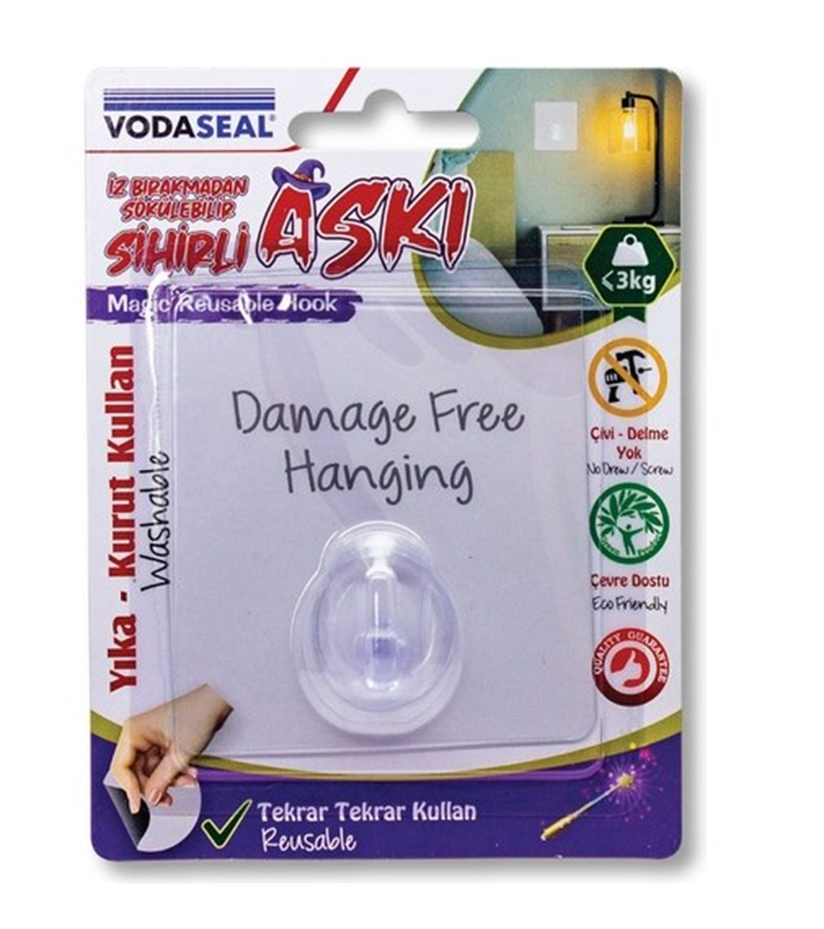 Vodaseal İz Bırakmayan Sihirli Askı Kare Şeffaf